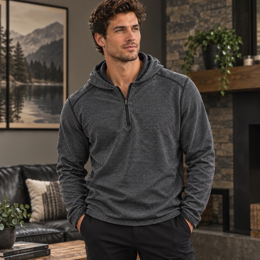 Calvin Klein Hoodie Mens Large Gray Striped Quarter Zip Slim Fit Lightweight